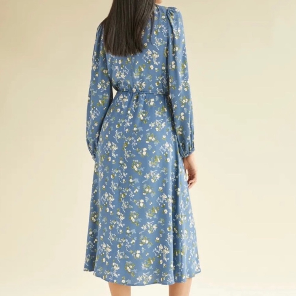 reformation • floral long sleeve blue lisse avery dress - Picture 4 of 13